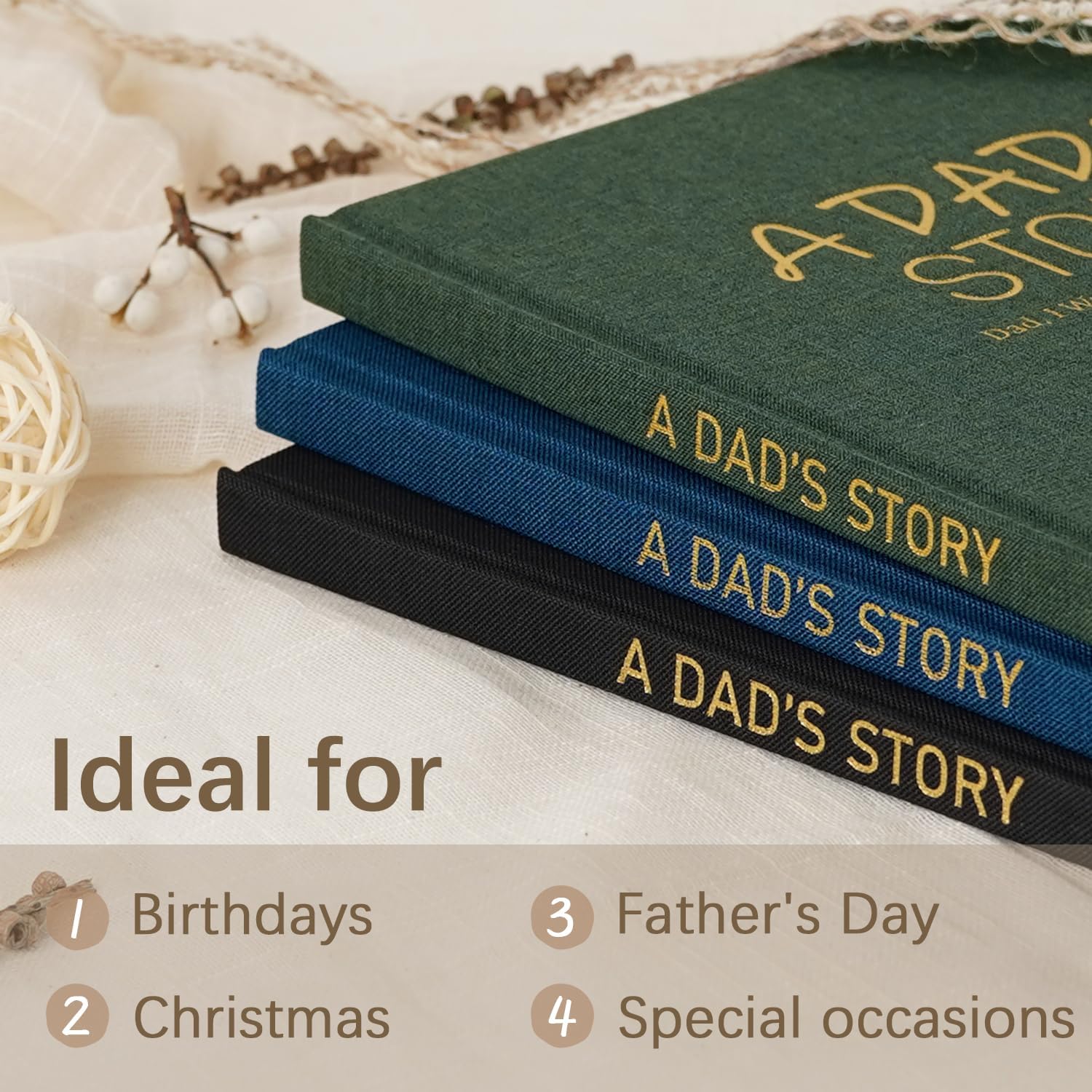 Dad's Life Story Journal Family Keepsake Book Linen Hardcover for Dad to Share His Memories, with 250+ Prompt Questions Book Gift for Birthday Father's Day Christmas (Dark Green) - Image 4