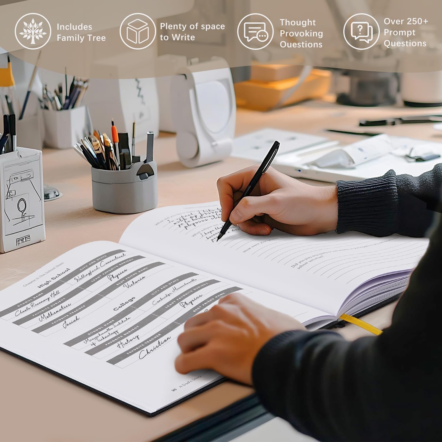 Dad's Life Story Journal Family Keepsake Book Linen Hardcover for Dad to Share His Memories, with 250+ Prompt Questions Book Gift for Birthday Father's Day Christmas (Dark Green) - Image 5