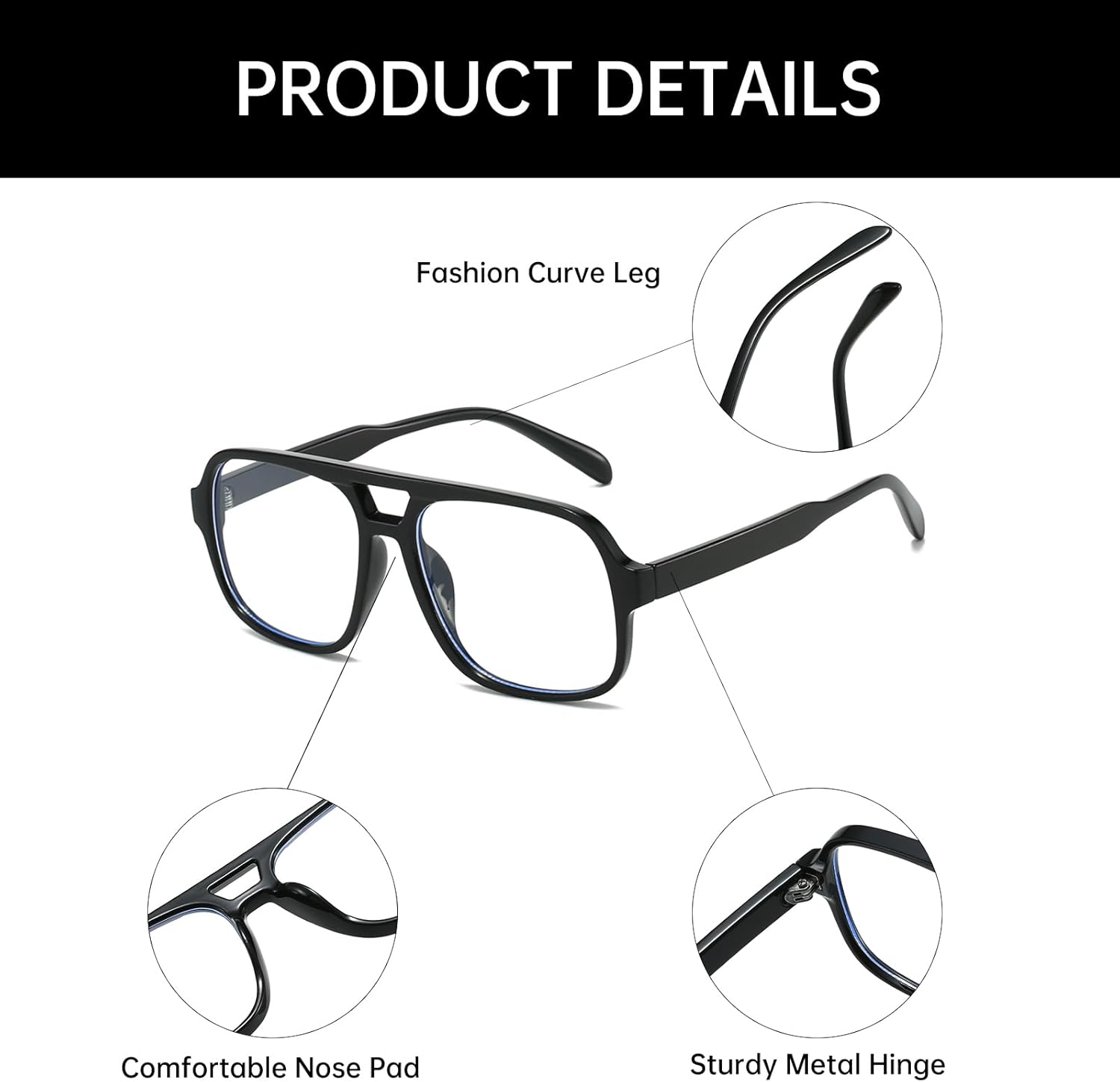 YAMEIZE Square Blue Light Blocking Glasses for Women Men Retro 70s Oversized Bluelight Filter Blocking Glasses Computer Screen Anti Glare Eyewear - Image 4