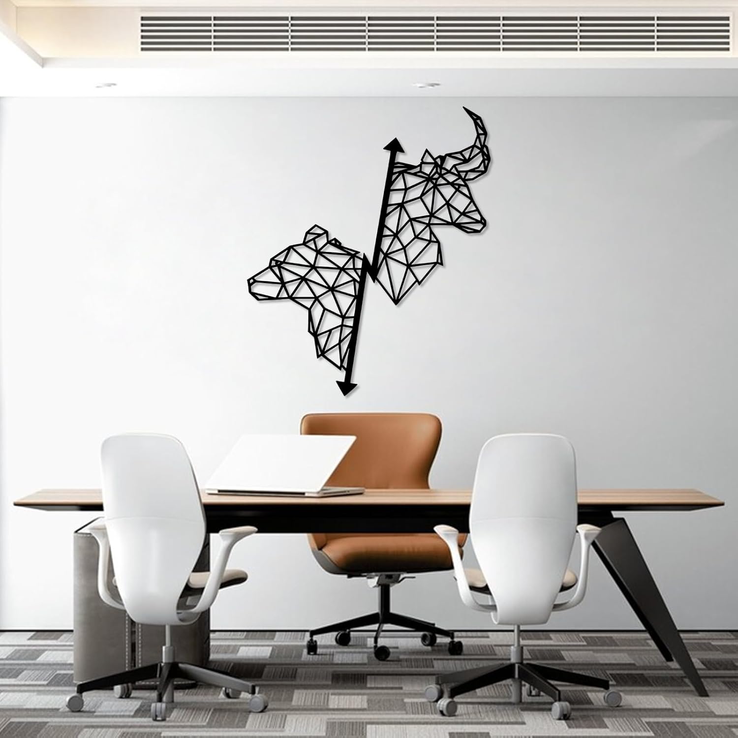 Metal Wall Art Wall Decor Bull and Bear Decor, Geometric Bull and Bear Trading, Stock Market, Forex Trading Decor, Finance Investor Decor, Office (Silver, 19"x16" | 47x40cm) - Image 3