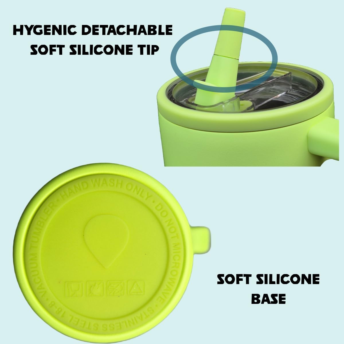 ThreeRs Hydro Vacuum Insulated Stainless Steel Travel Mug, Tumbler with Handle Straw, 1.13L, with Handle, Flip Straw, Leak-Proof Lid, Rubber Base, Keeps Drinks Hot or Cold for 24 Hours (Honeydew) - Image 6