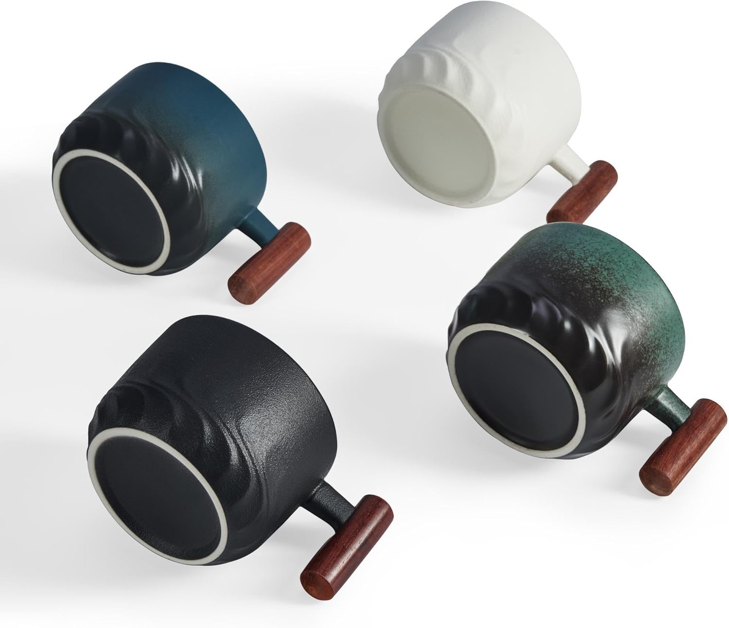 70ml Ceramic Espresso Cups with Wooden Handle, Set of 4, - Image 2