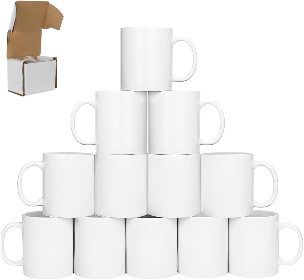 Signzworld Sublimation Mugs 11oz Blank Plain White Large Handle Coffee Mug Cups with Smash Proof Boxes (12)