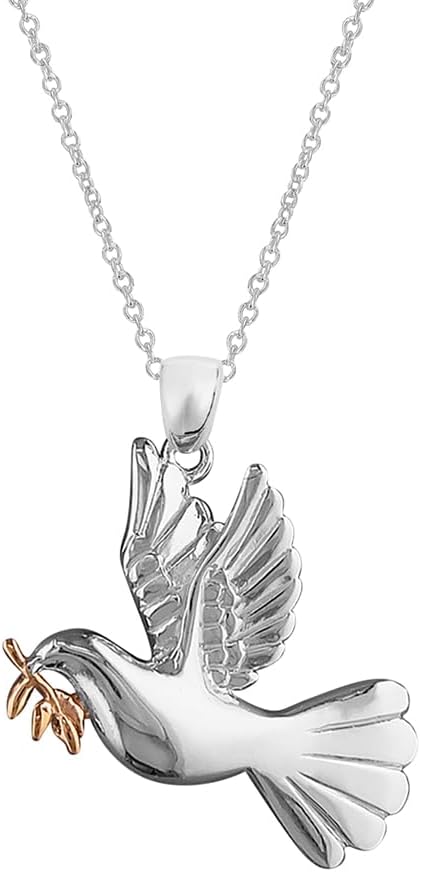Luck Trader Lucky Protection Solid 925 Sterling Silver Dove of Peace with 24k Gold Plating Pendant Necklace Gifts for Mum Her Wife Girlfriend Anniversary Birthday Mothers Day Christmas Valentines
