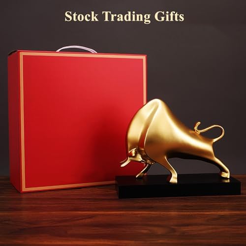 Bull Statue, Feng Shui Wall Street Bull Sculpture, Stock Market Figurine, Office Desk Decor, Stock Trading Gift, Gold Bull for Home Decor and TV Stand - Image 6