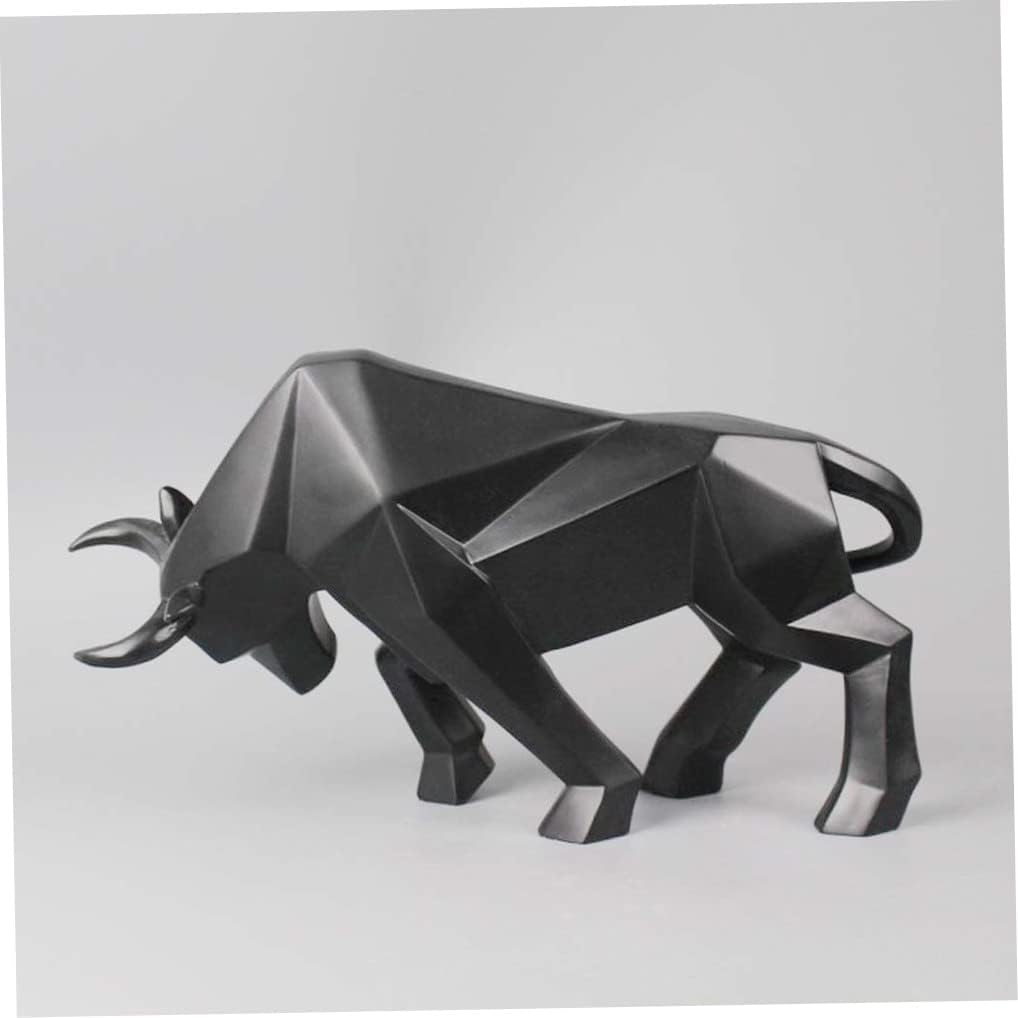 Bull Statue, 14 inches Resin Bulls Sculpture, Home Decor Stock Market Lucky Statues, Abstract Figurine Business Home Decoration Modern Accessories (Black). - Image 3