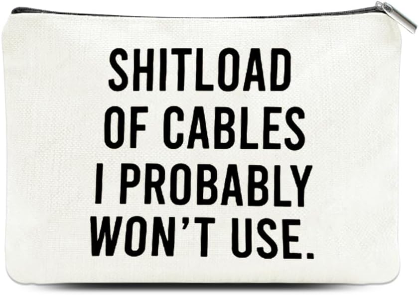 Funny Cable Storage Bag for Tech Accessories Plugs Charging Cables Organiser Pouch for Women Men Funny Tech Gifts for Best Friend Canvas Electronics Storage Pouch for Travel Home