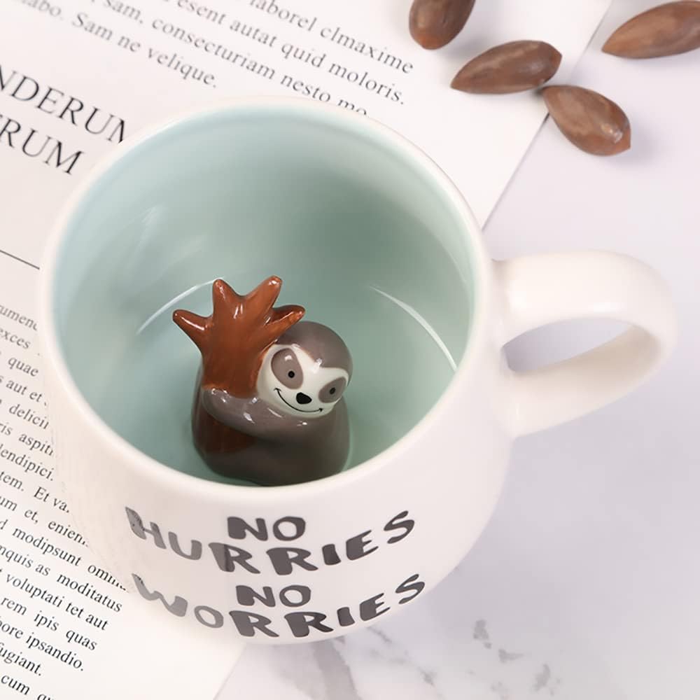 LOZACHE 3D Animal Sloth Coffee Mug Cup, 12oz Funny Cartoon Handmade Figurine Milk Tea Cup, Xmas Birthday Gifts for Friends Kids Girls Wife Grandma Auntie (Sloth) - Image 2