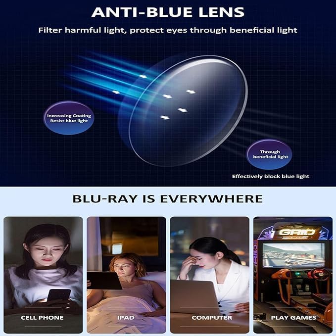 3 PCS Blue Light Blocking Glasses, Anti Eyestrain & UV Glare Glasses for Women Men, Computer Screen Filter Anti Headache Gaming Glasses Non-Prescription Lens - Image 3