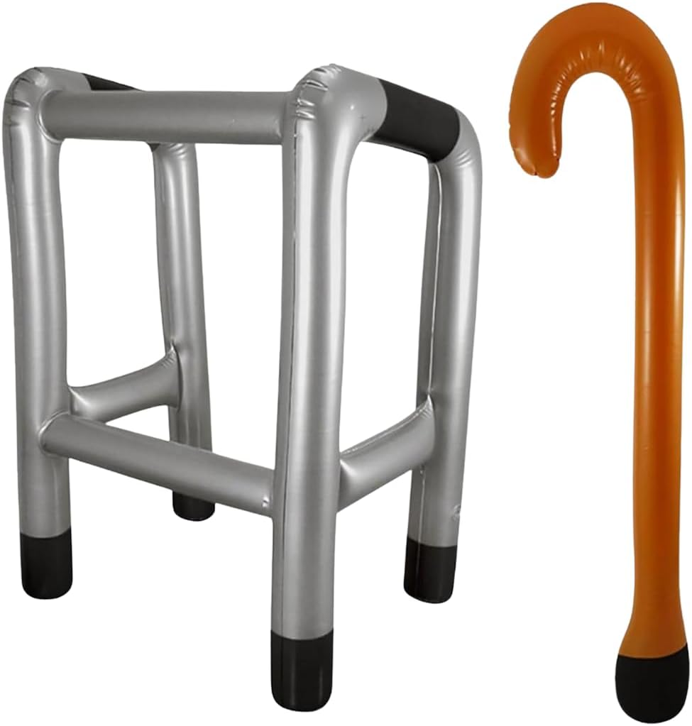 Inflatable Zimmer Frame and Walking Stick Set - Blow Up Walking Frame - Funny Retirement Party Prop, Fancy Dress Gag Joke Toy, Inflatable Zimmer Joke Gift