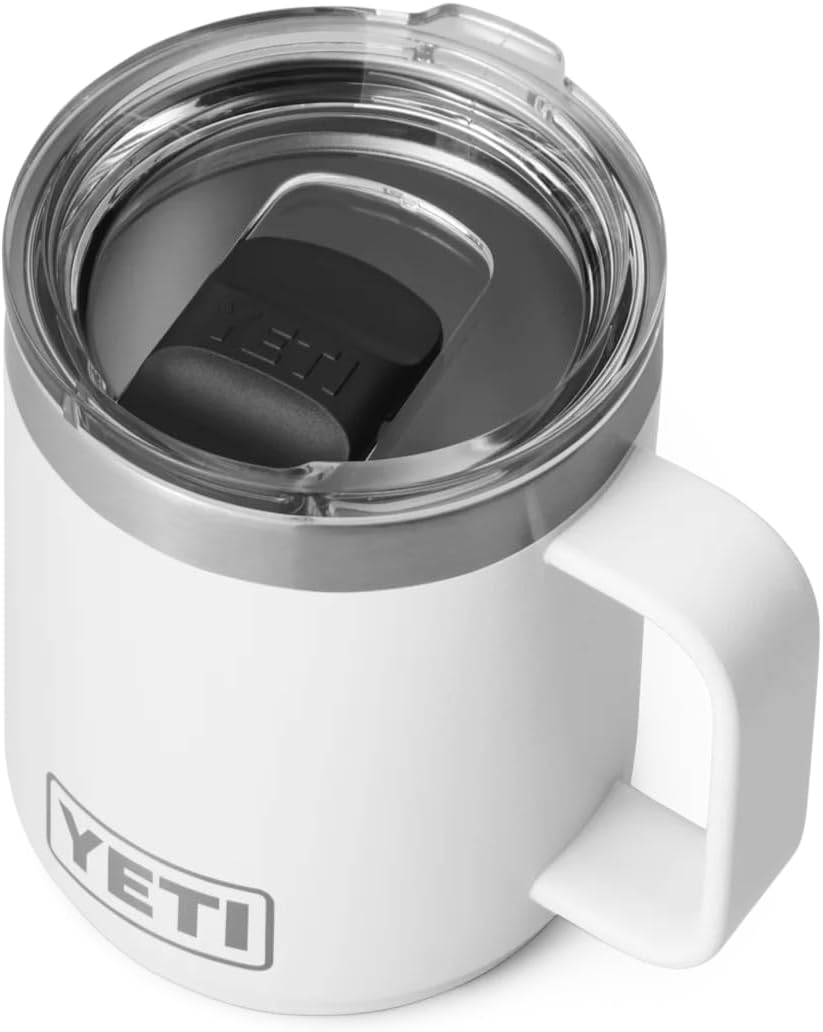YETI Rambler Mug, Vacuum Insulated Stainless Steel Stackable Mug with Magslider Lid, White, 10 oz (295 ml)