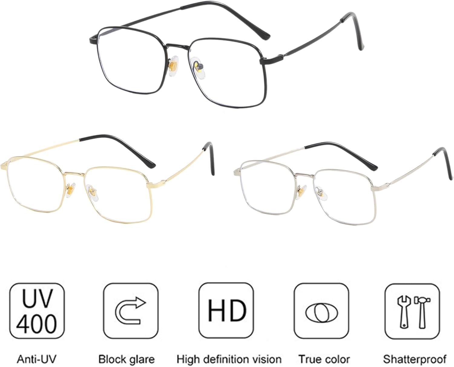 Fashionable Rectangles Frame Eyeglasses with Clear Lens for Work Study Reading Blue Light Prevent Glasses Frame Eyeglasses for Adult - Image 3