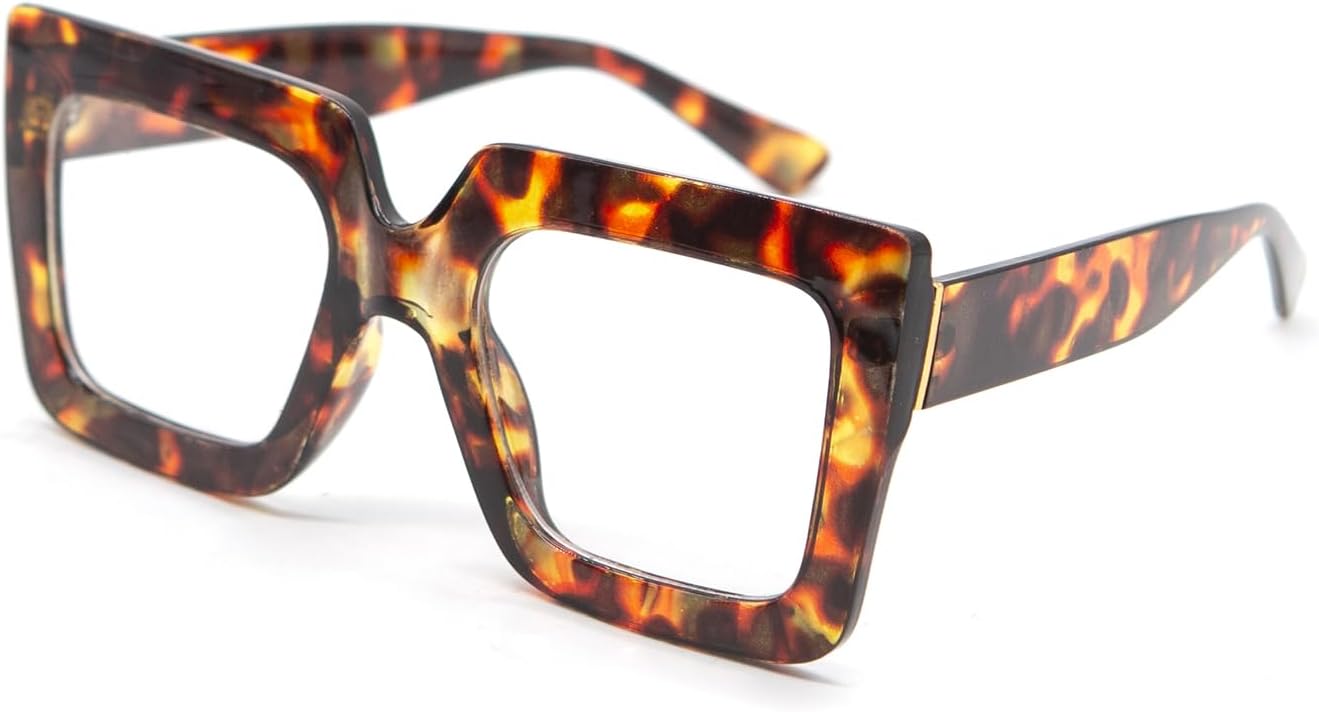 LJCZKA Blue Light Blocking Glasses for Women Oversized Square Anti Blue Light Glasses Big Thick Frame Chunky Computer Gaming Anti Glare Eyeglasses