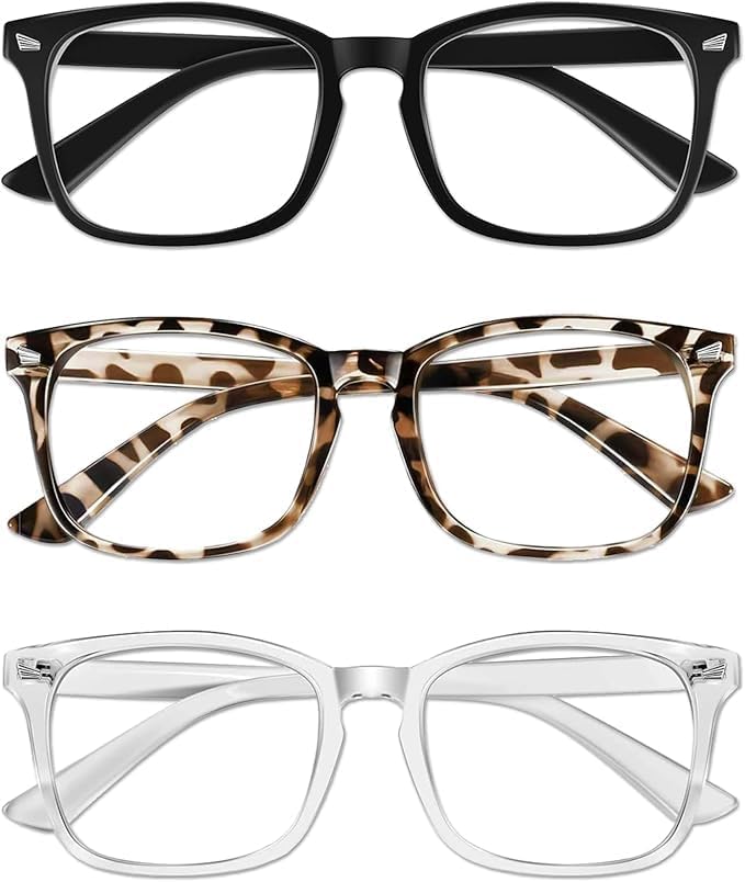 3 PCS Blue Light Blocking Glasses, Anti Eyestrain & UV Glare Glasses for Women Men, Computer Screen Filter Anti Headache Gaming Glasses Non-Prescription Lens