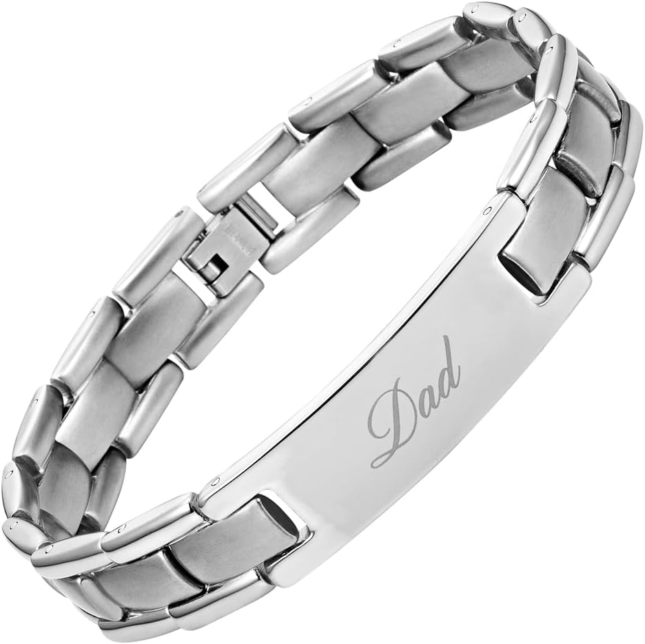 Willis Judd Mens Titanium DAD Bracelet Engraved Best Dad Ever with Gift Box & Link Removal Tool
