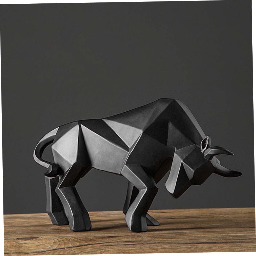 Bull Statue, 14 inches Resin Bulls Sculpture, Home Decor Stock Market Lucky Statues, Abstract Figurine Business Home Decoration Modern Accessories (Black). - Image 5