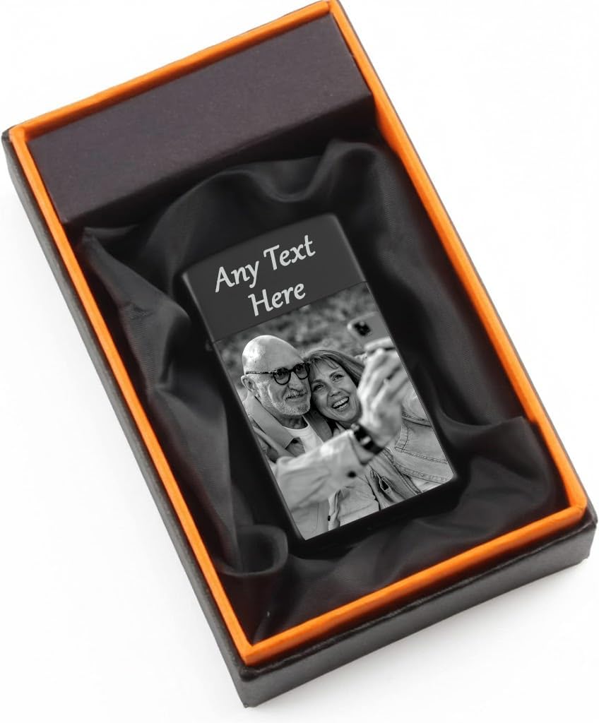 Christmas Personalised Engraved Flame Lighter for Men - Custom Photo & Text for Dads, Husbands, GrandDads,Boyfriends - Stylish Gift Idea Black,Silver & Gold (Black) - Image 4