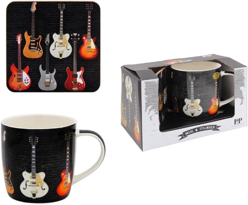 The Leonardo Collection Guitar Mug and Coaster for Home & Kitchen | Newly Designed Mugs for Tea & Coffee | Lovely Cup for Mens Gifts & Birthday Gifts for Women