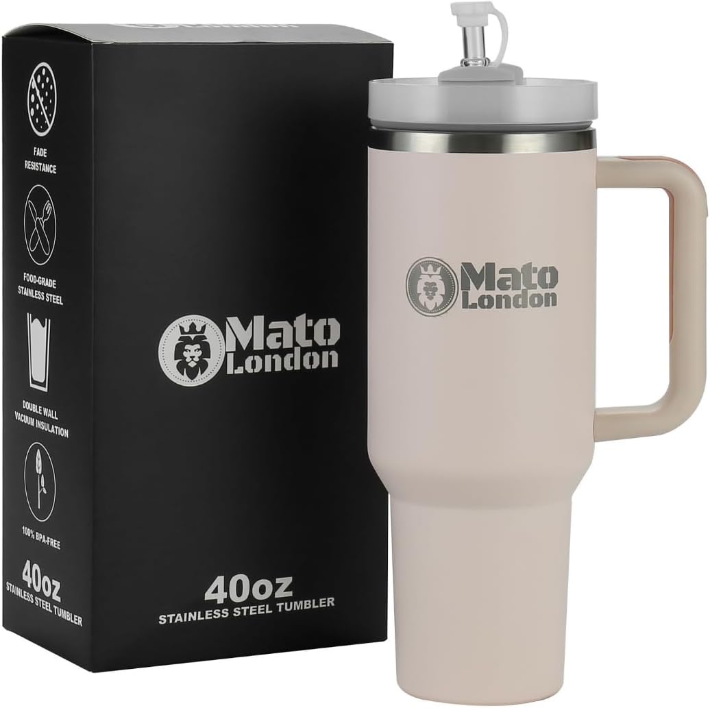 40oz Tumbler with Straw & Handle – Stanley Cup Style Double-Wall Stainless Steel | Leakproof, BPA-Free | Insulated Travel Mug for Hot & Cold Drinks | Reusable Lid & Accessories Included - Image 3