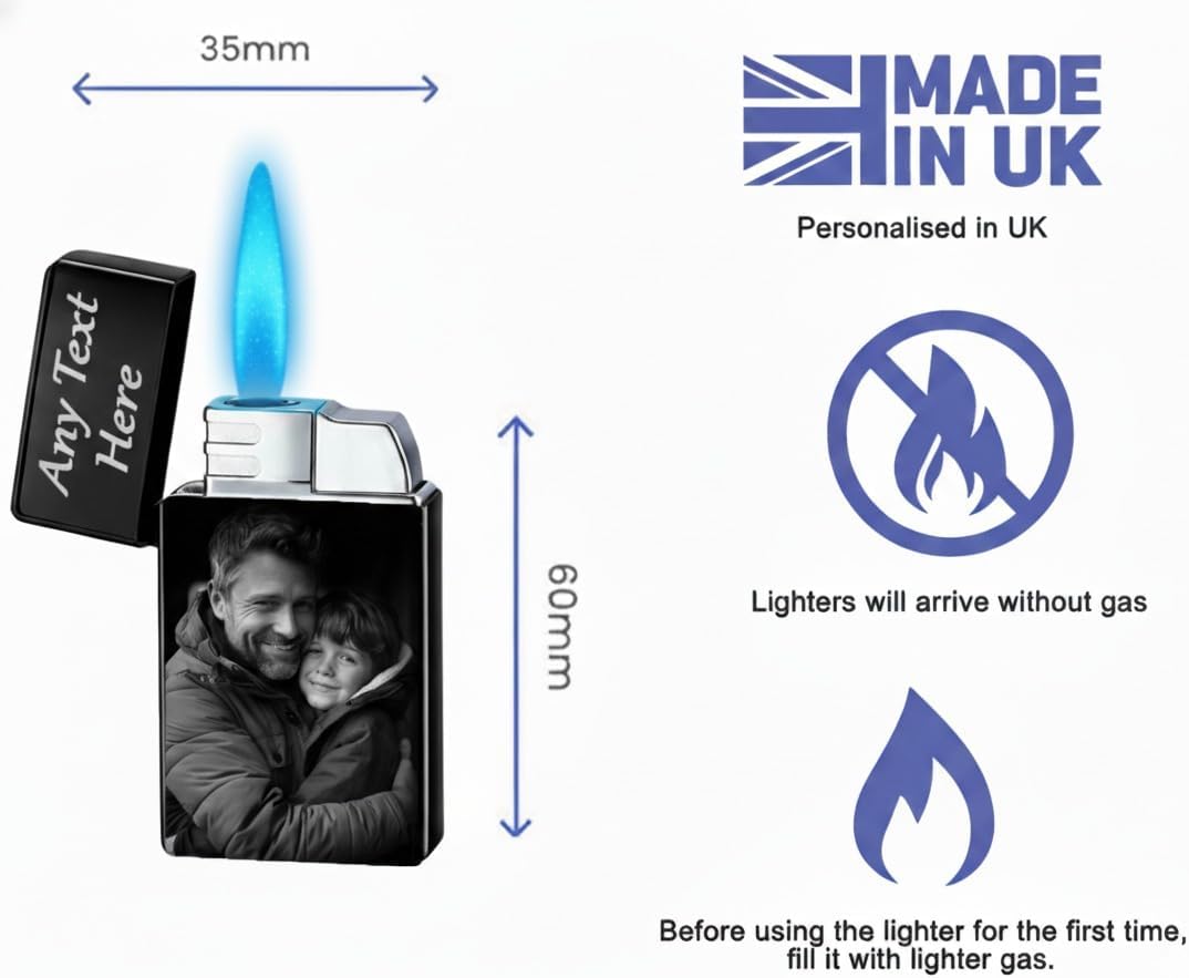 Christmas Personalised Engraved Flame Lighter for Men - Custom Photo & Text for Dads, Husbands, GrandDads,Boyfriends - Stylish Gift Idea Black,Silver & Gold (Black) - Image 3