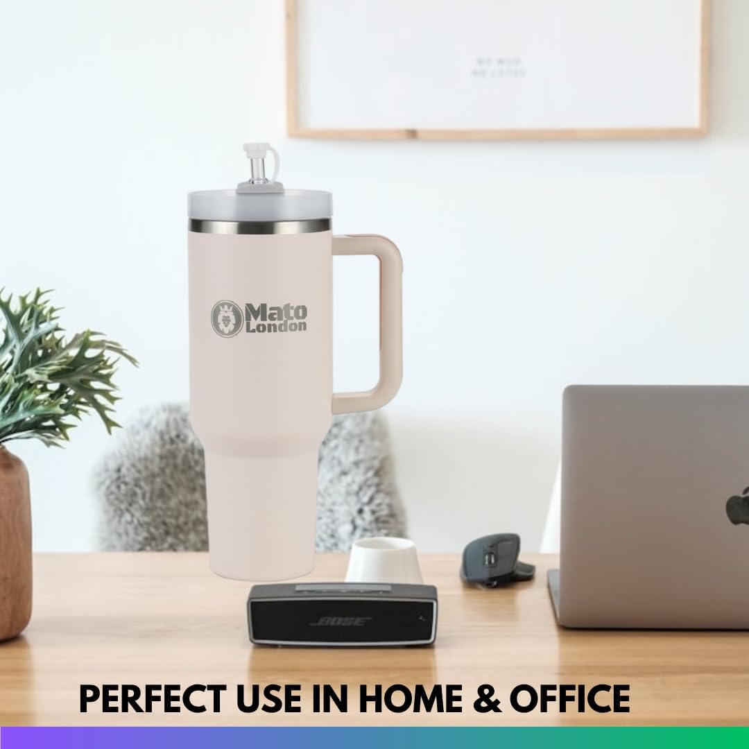 40oz Tumbler with Straw & Handle – Stanley Cup Style Double-Wall Stainless Steel | Leakproof, BPA-Free | Insulated Travel Mug for Hot & Cold Drinks | Reusable Lid & Accessories Included - Image 4