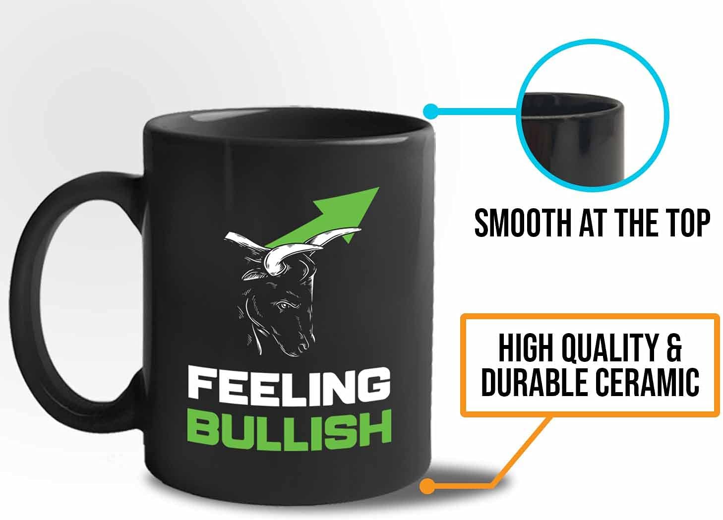 Stock Market Coffee Mug - Feeling Bullish - BullMarket Traders Day Trader Brokers Financial Adviser Investor Saving Investing Trading Planner 11oz Black - Image 5