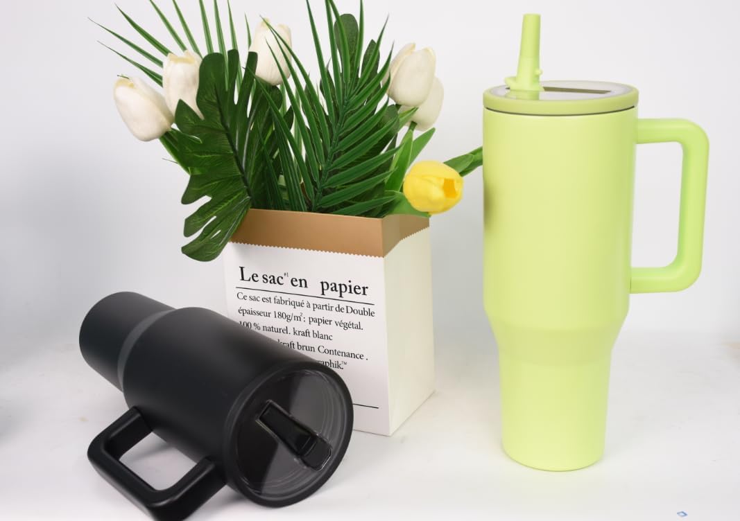 ThreeRs Hydro Vacuum Insulated Stainless Steel Travel Mug, Tumbler with Handle Straw, 1.13L, with Handle, Flip Straw, Leak-Proof Lid, Rubber Base, Keeps Drinks Hot or Cold for 24 Hours (Honeydew) - Image 2