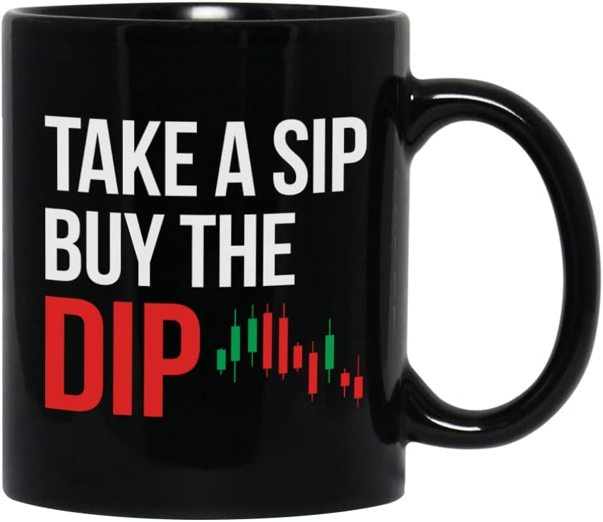 Bubble Hugs Stock Trader Coffee Mug 11 oz, Take A Sip Buy The Dip Stock Market Gift Cup Funny Idea for Traders Brokers Financial Adviser Investor, Black