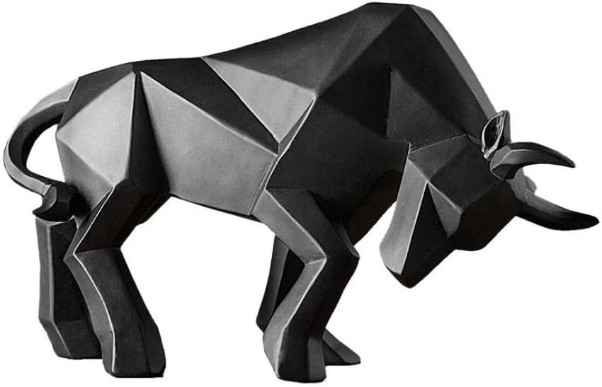 Bull Statue, 14 inches Resin Bulls Sculpture, Home Decor Stock Market Lucky Statues, Abstract Figurine Business Home Decoration Modern Accessories (Black).