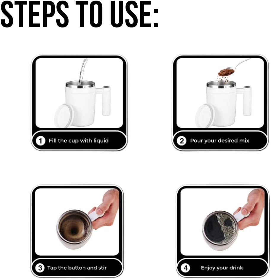 Self Stirring Mug, Rechargeable Stainless Steel Electric High Speed Mixing Cup With 2 Stir Bar, 14oz Waterproof With Magnetic Charge For Milk/Coffee/Coco Perfect For Home, Ideal Gift Choice (black) - Image 4