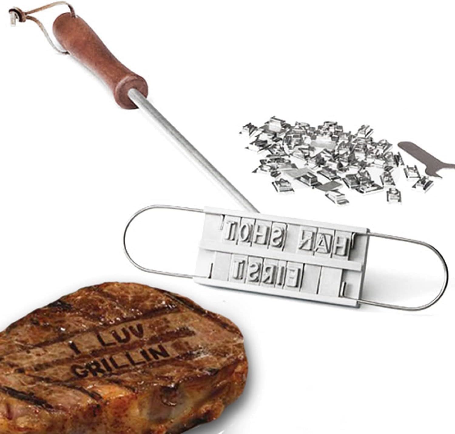 Barbecue Branding Iron - Barbecue Grill Branding Iron with 55 Interchangeable Letters, Wooden Handle Barbecue Accessories, Grill Utensils for Branding Steaks, Burgers, Chicken, Meat - Image 2