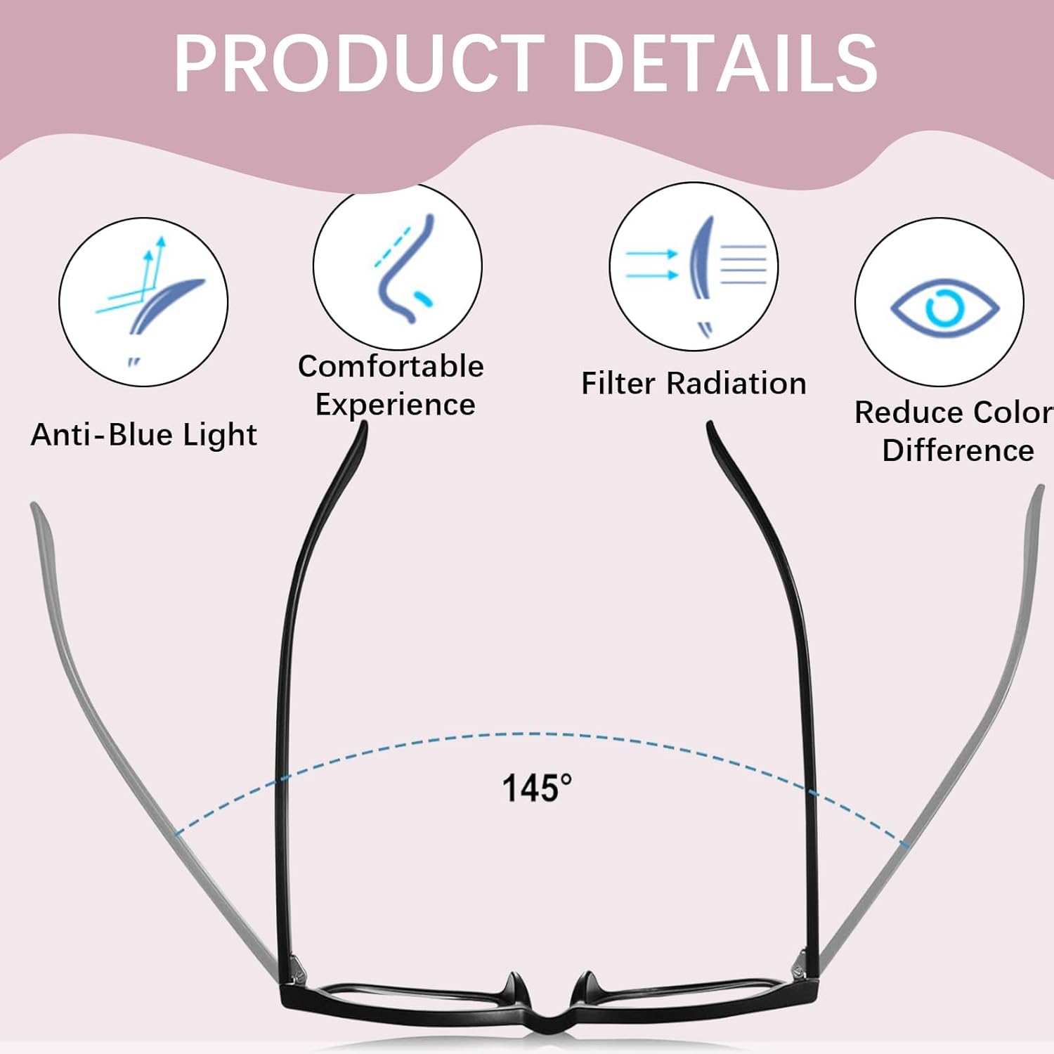 3PCS Blue Light Blocking Glasses, Anti Blue Light Gaming Glasses Anti Eyestrain and UV Glare Glasses Computer Screen Filter Glasses Fashion Fake Eyeglasses with 4PCS Microfiber Glasses Cloth - Image 3