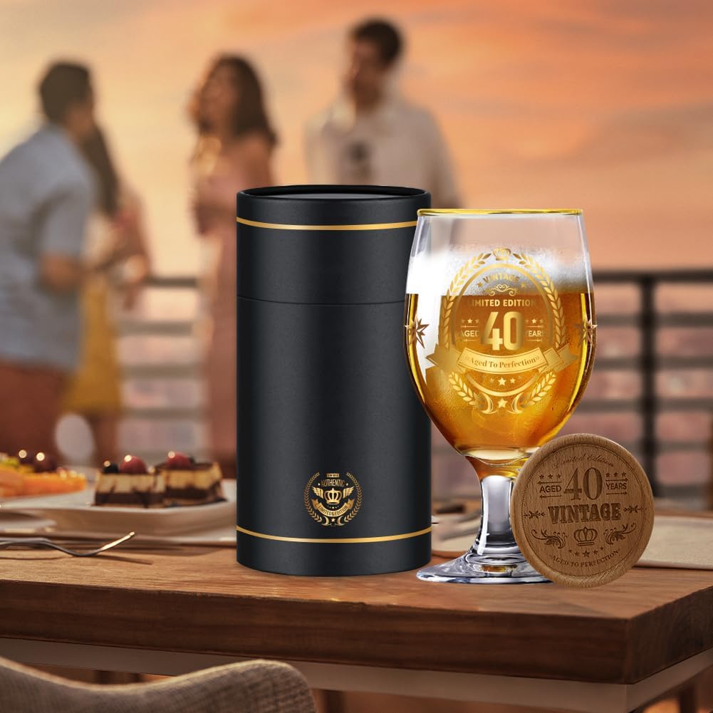 40th Birthday Gifts for Men,Vintage Beer Glass with Wooden Coaster – Aged to Perfection 40th Beer Glass,Gift for Dad,Husband,Friend – Christmas,Father’s Day,Retirement Present - Image 6