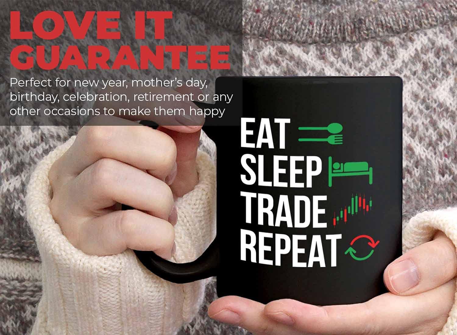 Stock Trader Coffee Mug - Eat Sleep Trade Repeat - Stock Market Traders Brokers Financial Adviser Trading Investor 11oz Black - Image 8