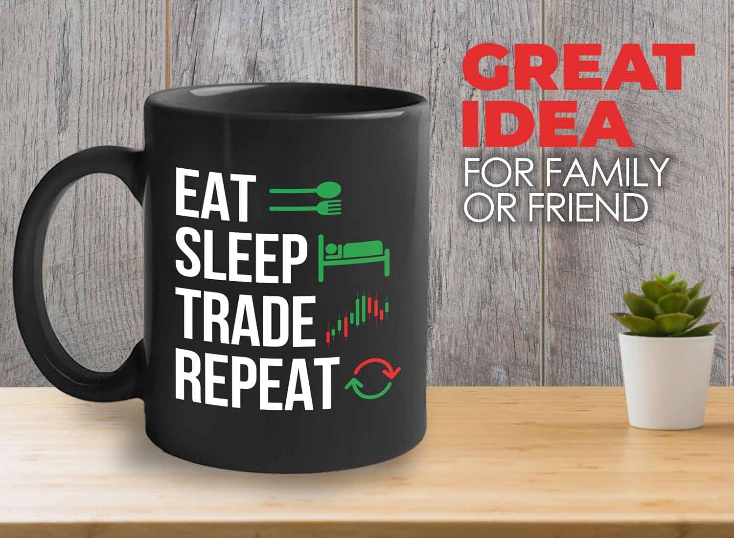 Stock Trader Coffee Mug - Eat Sleep Trade Repeat - Stock Market Traders Brokers Financial Adviser Trading Investor 11oz Black - Image 3