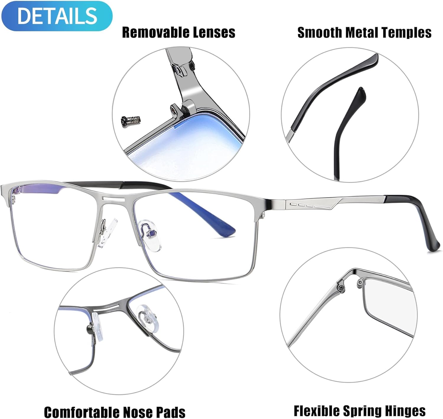 Joopin Blue Light Glasses for Men Women Metal Frame Rectangular Glasses for Gaming Computer TV Phones - Image 3