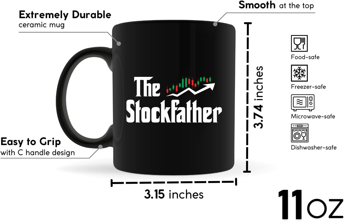 Stock Trader 2Side Mug 11oz Black -The Stockfather - Gift For Stock Trader Funny Day Trading Market Broker Investor Men Dad Boyfriend - Image 3