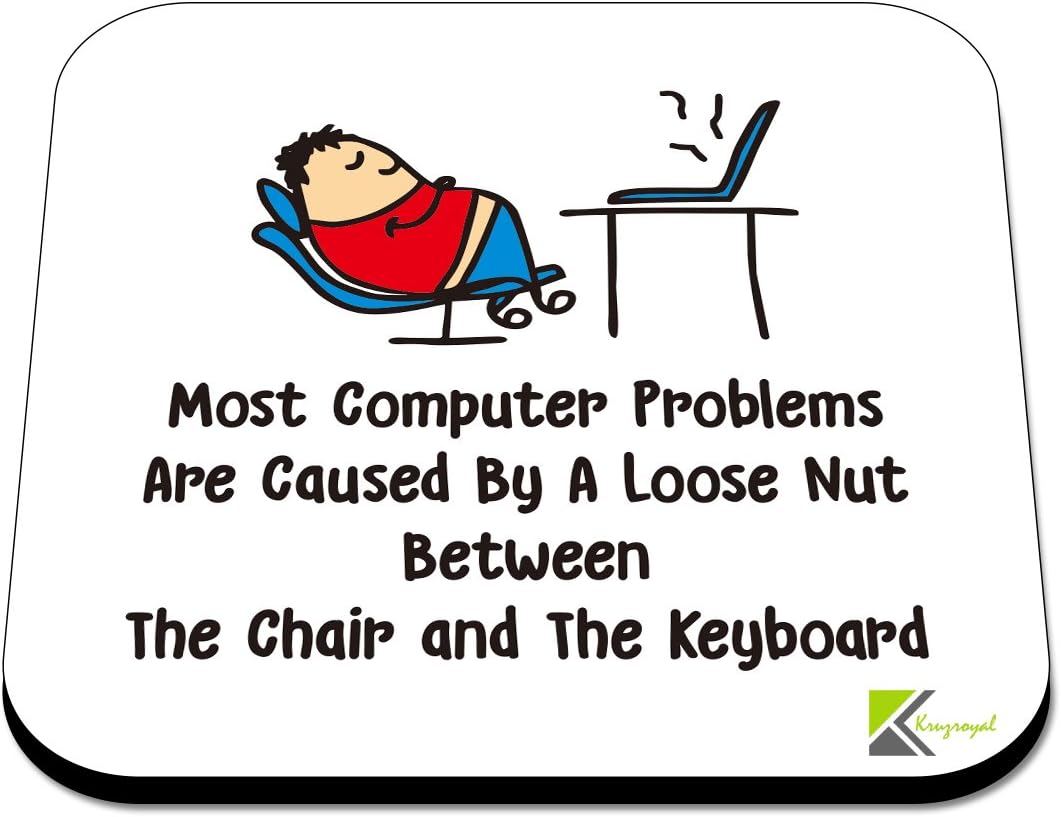 CS438 Most computer problem are caused by a loose nut between the chair and the keyboard Novelty Funny Coffee Tea Drink Gift Glossy MDF Wooden Coaster | Gifts for Tech Support, Dad, Men, Colleagues