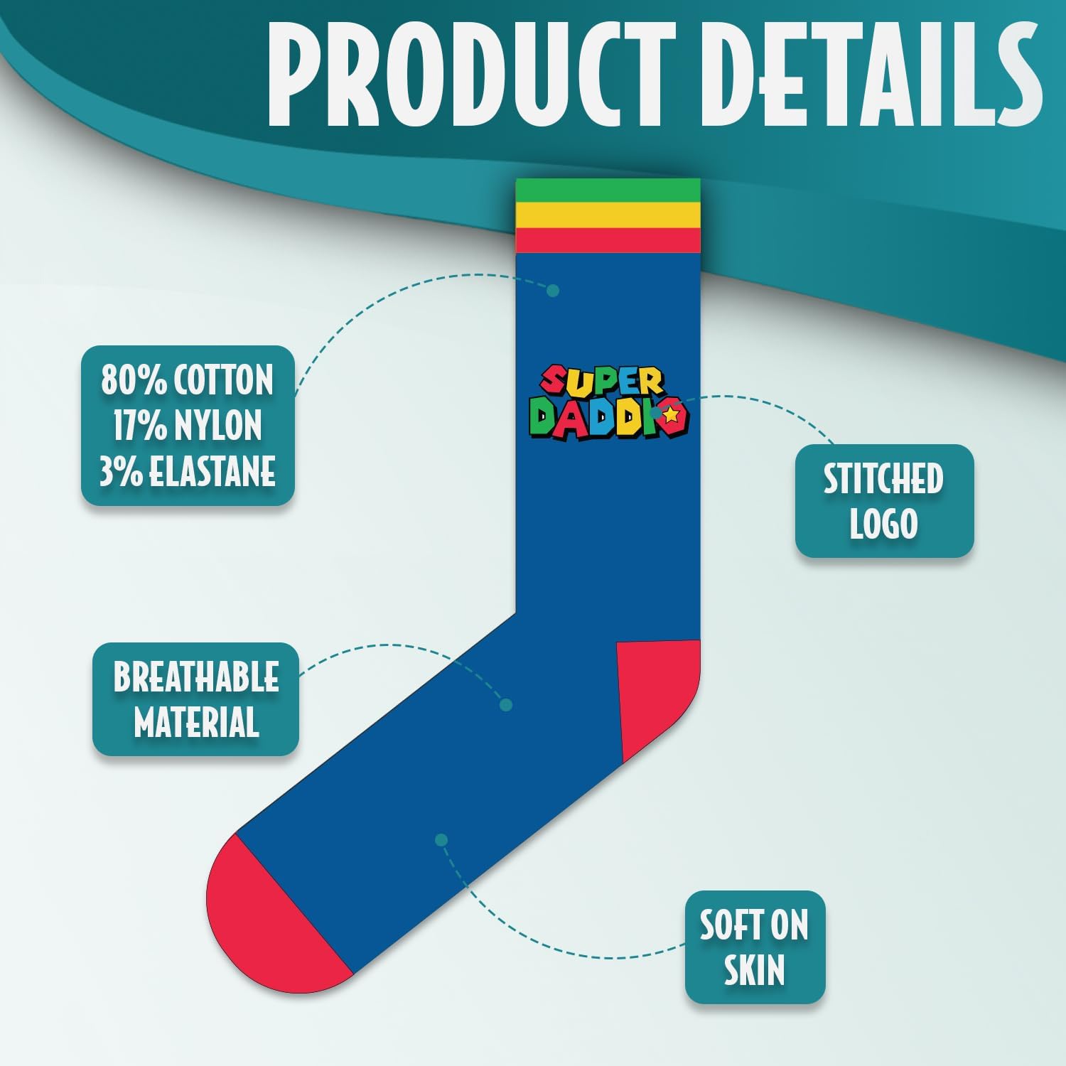 Super Daddio Funny Gifts for Dad Socks | Size 6-12 Cotton Best Daddy Socks Daddy Gifts from Daughter or Son for Xmas Birthday Fathers Day | Christmas Presents for Dad Stocking Fillers - Image 4