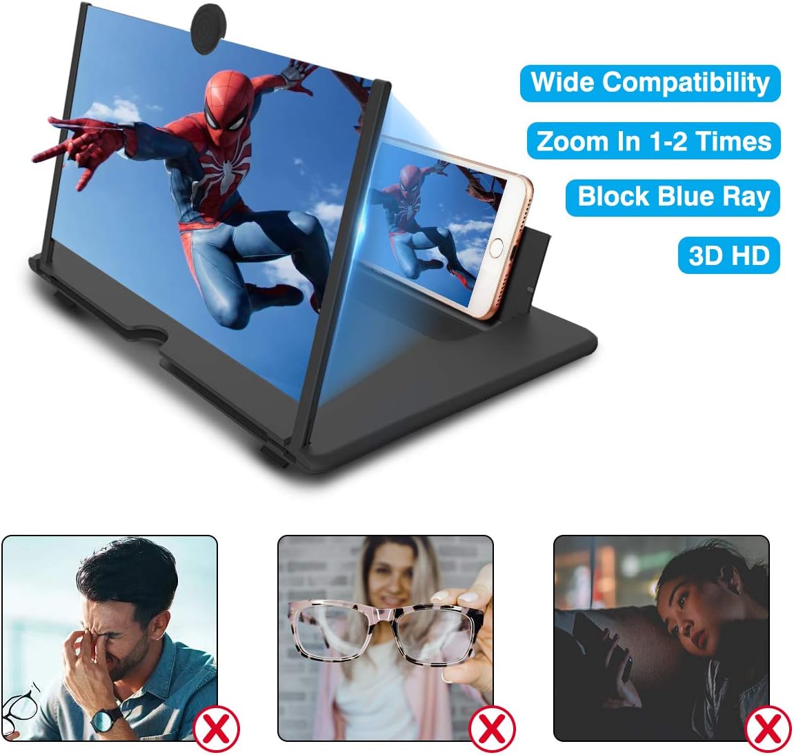 Newseego 12" Thin Foldable Phone Screen Magnifier,HD Phone Amplifier with Folding Stand Holder Portable Movie Video Game Enlarger 3d Movies Phone Projector Gadgets for Gifts-Black - Image 2