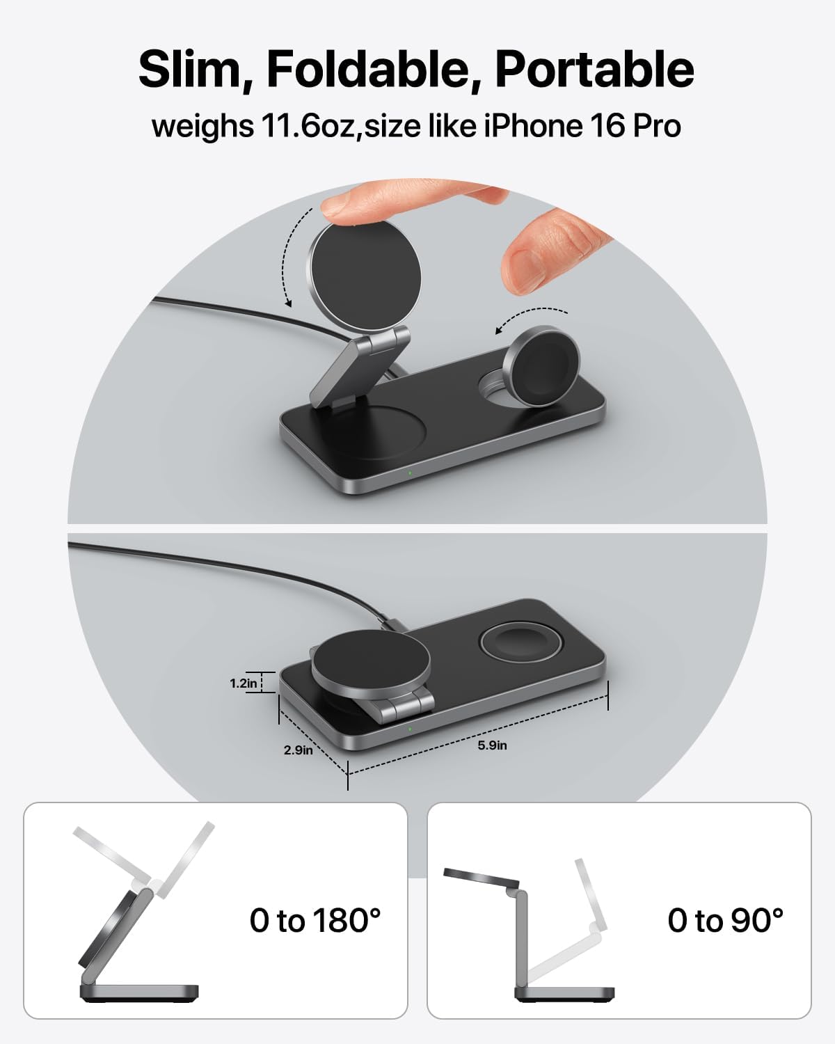 Keepro 3 in 1 Wireless Charging Station for iPhone Magnetic Portable, Fast Wireless Charger Stand for iPhone Air/17/16/15/14/13/12, AirPods Pro 3 2 Apple Watch (Adapter Included)-Black - Image 5