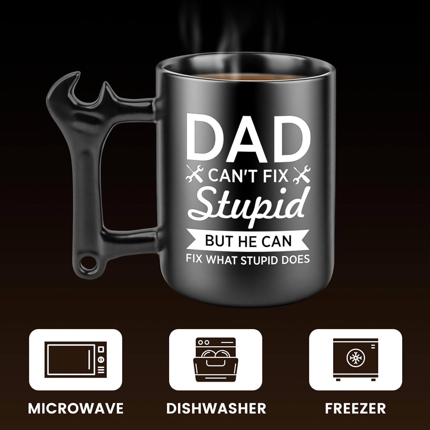 Dad Birthday Gifts from Daughter and Son, Funny Ceramic Coffee Mug with Wrench Spanner Handle, Fathers Day Christmas Day Gift Ideas for Dad Men Stepfather - Image 3