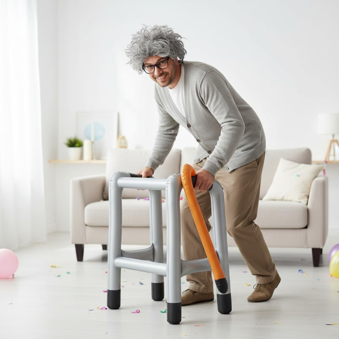 Inflatable Zimmer Frame and Walking Stick Set - Blow Up Walking Frame - Funny Retirement Party Prop, Fancy Dress Gag Joke Toy, Inflatable Zimmer Joke Gift - Image 6