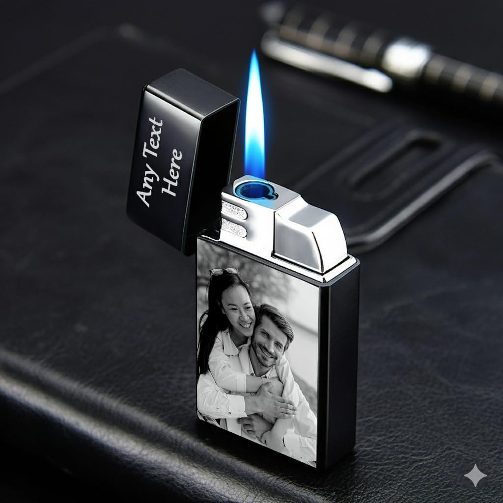 Christmas Personalised Engraved Flame Lighter for Men - Custom Photo & Text for Dads, Husbands, GrandDads,Boyfriends - Stylish Gift Idea Black,Silver & Gold (Black) - Image 2