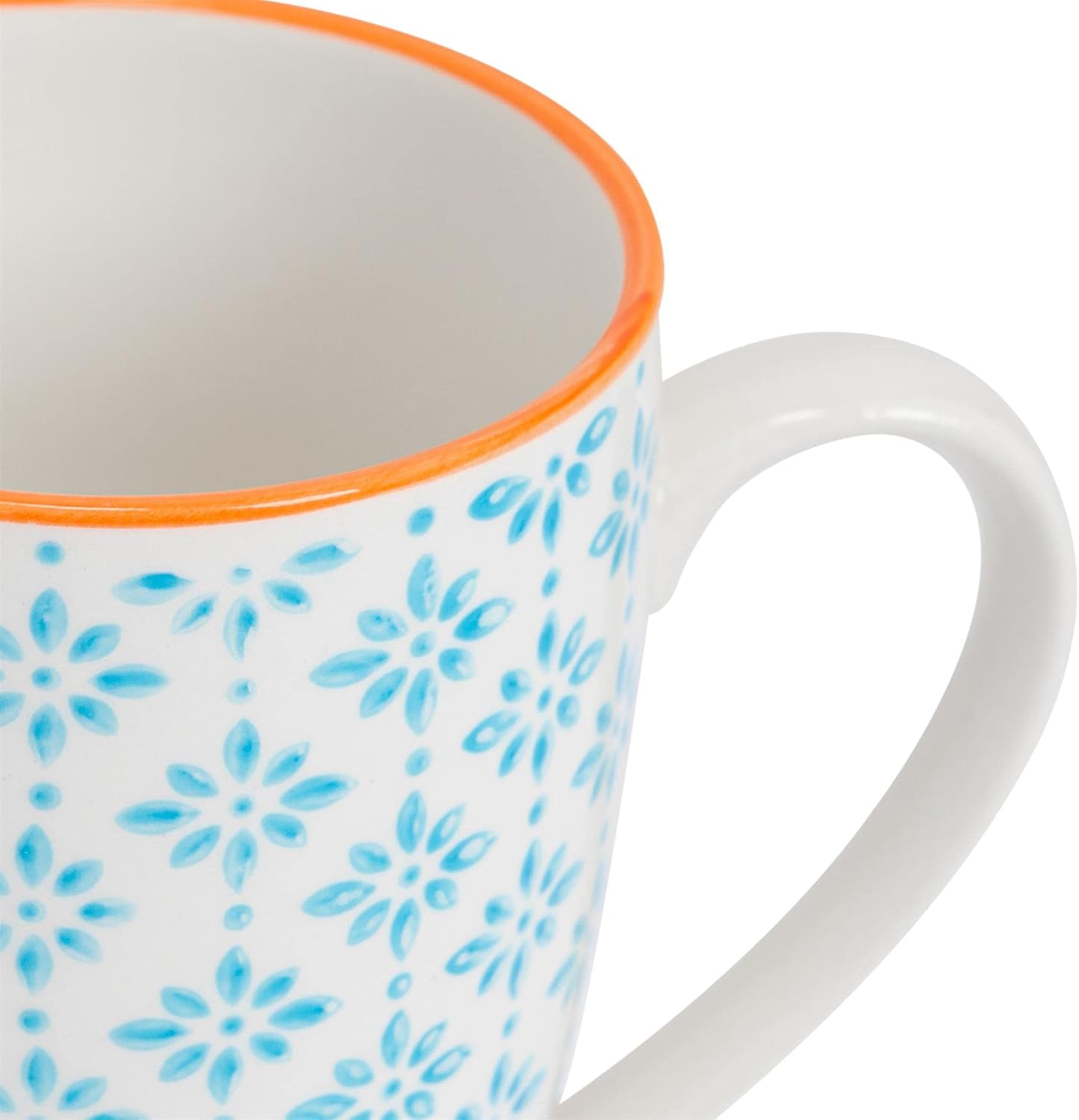 Nicola Spring Hand-Printed Mug - 330ml - Navy, Orange & Blue - Pack of 6 - Porcelain Hot Chocolate Cups Tea & Coffee Mugs for Kitchens, Cafes & Restaurants - Image 4