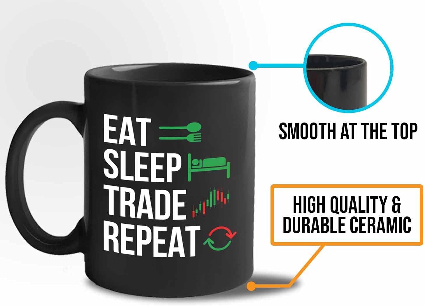 Stock Trader Coffee Mug - Eat Sleep Trade Repeat - Stock Market Traders Brokers Financial Adviser Trading Investor 11oz Black - Image 6