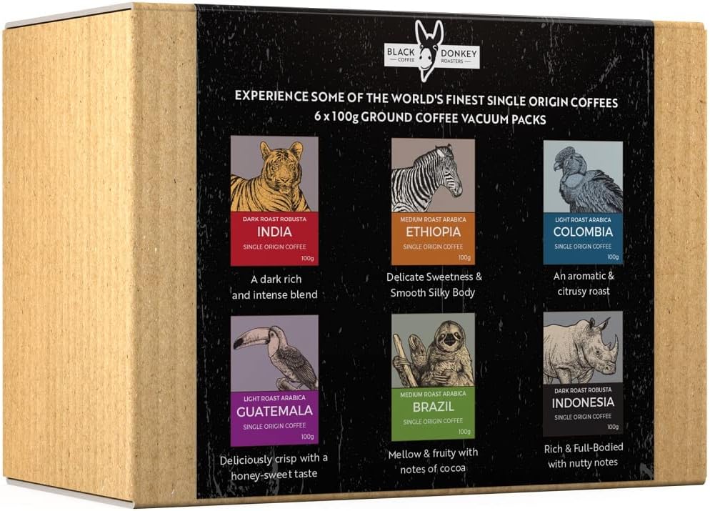 Gourmet Coffee Gift Set - COFFEES OF THE WORLD | Ground Coffee 600g (6 x 100g) - 6 Finest Single Origin Coffees | Hamper Style Gift Idea for Him & Her - Image 2