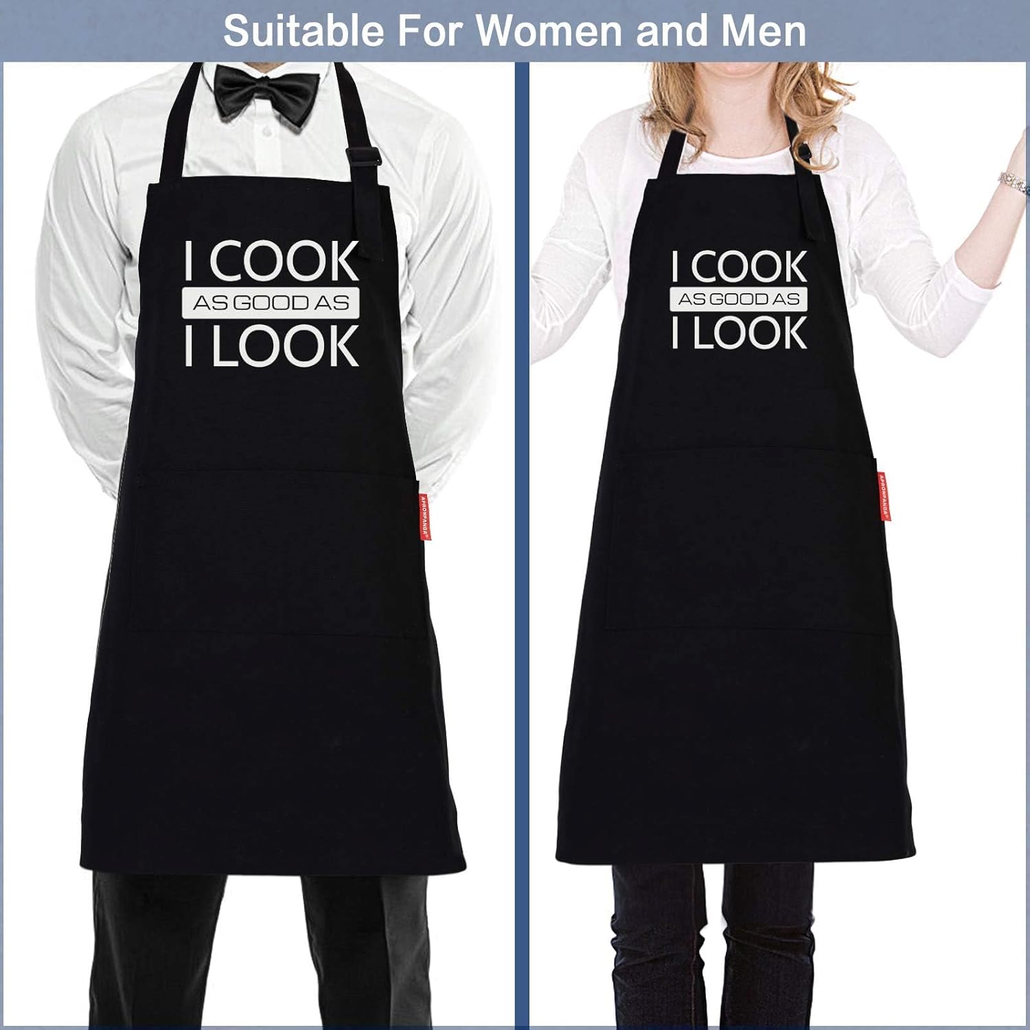 Cotton Aprons for Women Men, Funny Kitchen Cooking Aprons with 2 Pockets, Christmas Gifts for Women Men Dad Mum Wife Husband Girlfriend and Boyfriend - Image 4