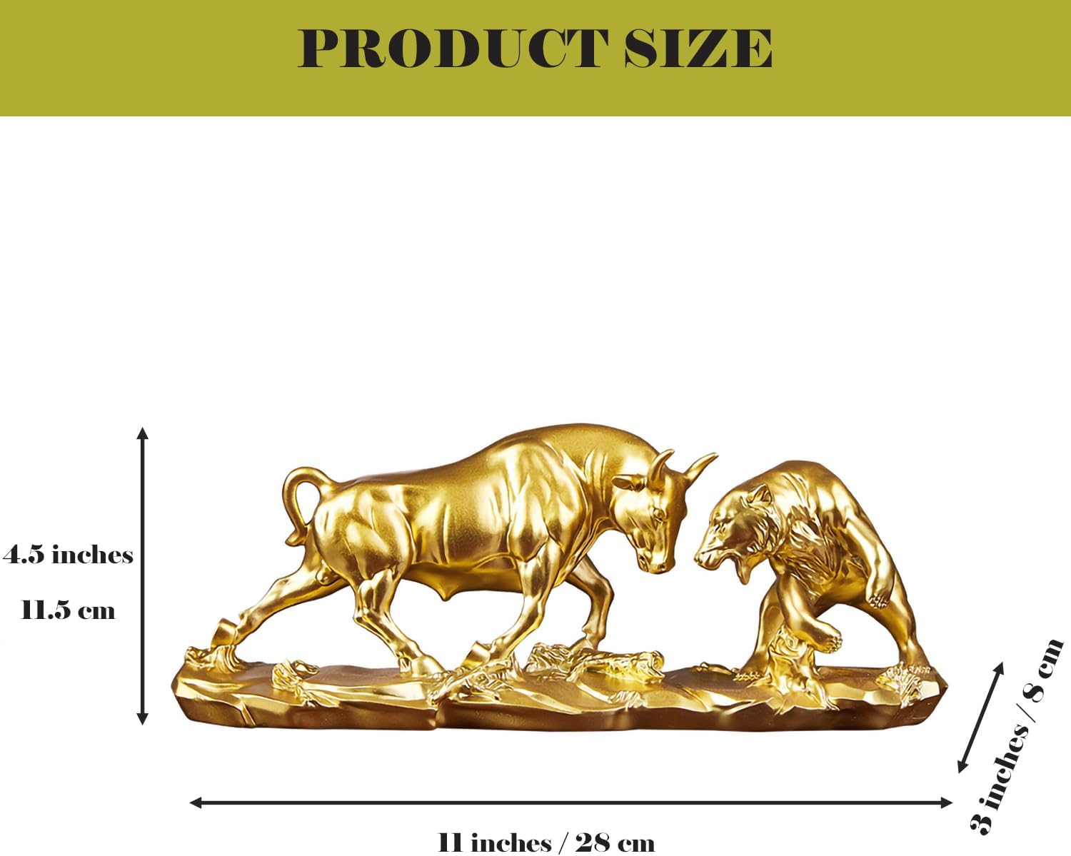 Bull and Bear Statue - Gold Resin Stock Market Decor for Office Desk, Symbol of Financial Success and Prosperity - Image 2