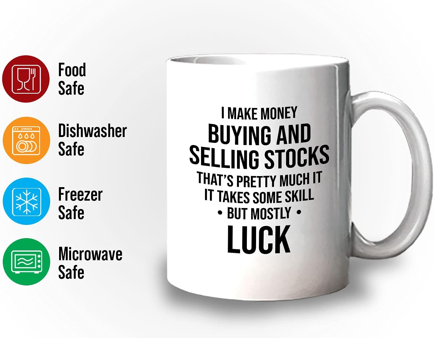 Stock Trader Coffee Mug 11oz White - Takes Some Skill, but Mostly Luck - Day Trader Humor Stock Market Market, Currency, Exchange, Stock Trading, Rally - Image 3